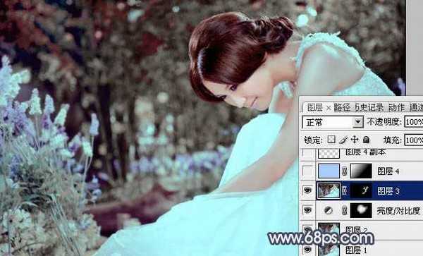 Photoshop为甜美的美女婚片打造出暗调蓝褐色效果