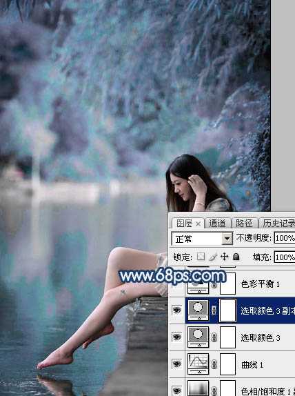 Photoshop为江景美女图片打造唯美梦幻的蓝紫色